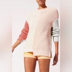 NWT SOLID & STRIPED Multicolor Crew Neck Sweater Asymmetrical Hem Size Small